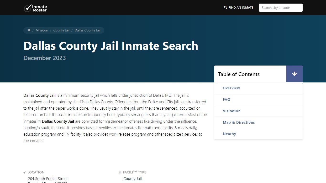 Inmate Search | Dallas County Jail - Buffalo, MO - InmateRoster
